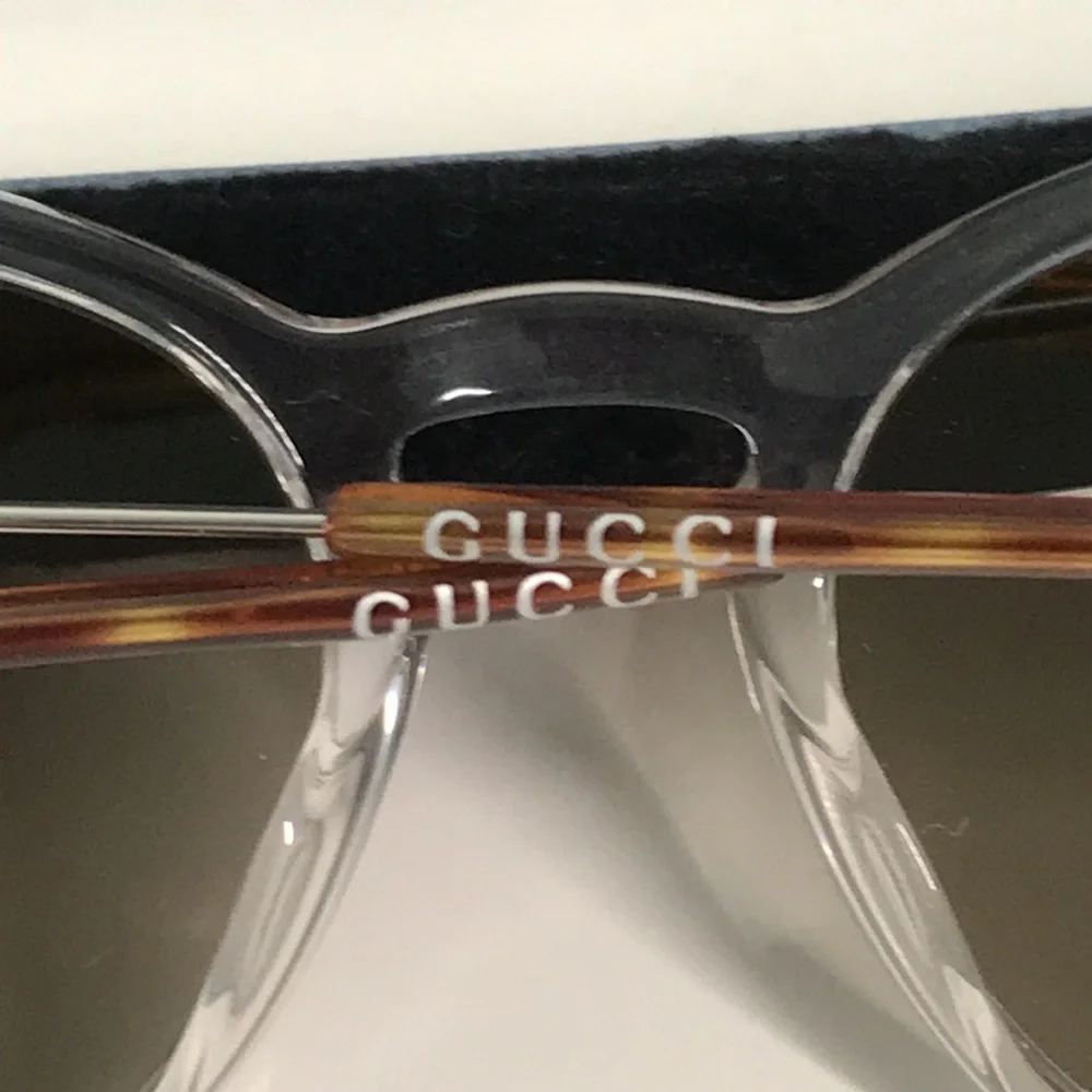 New Authentic Gucci GG1048S 004 Brown and Clear Men's Sunglasses